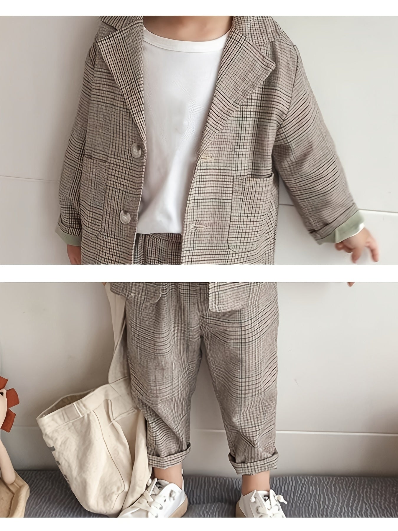 Детский костюм для мальчиков в клетку, полиэстер, повседневный пиджак и брюки для весны и осени