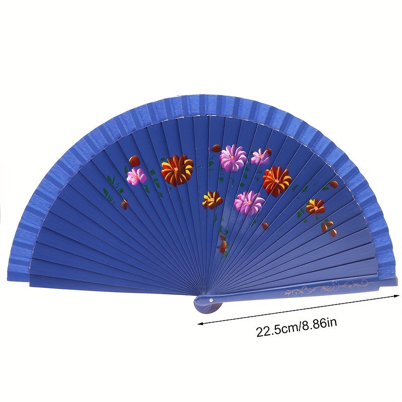 Wooden Folding Fan for Dancing and Home Decor with Printed Design
