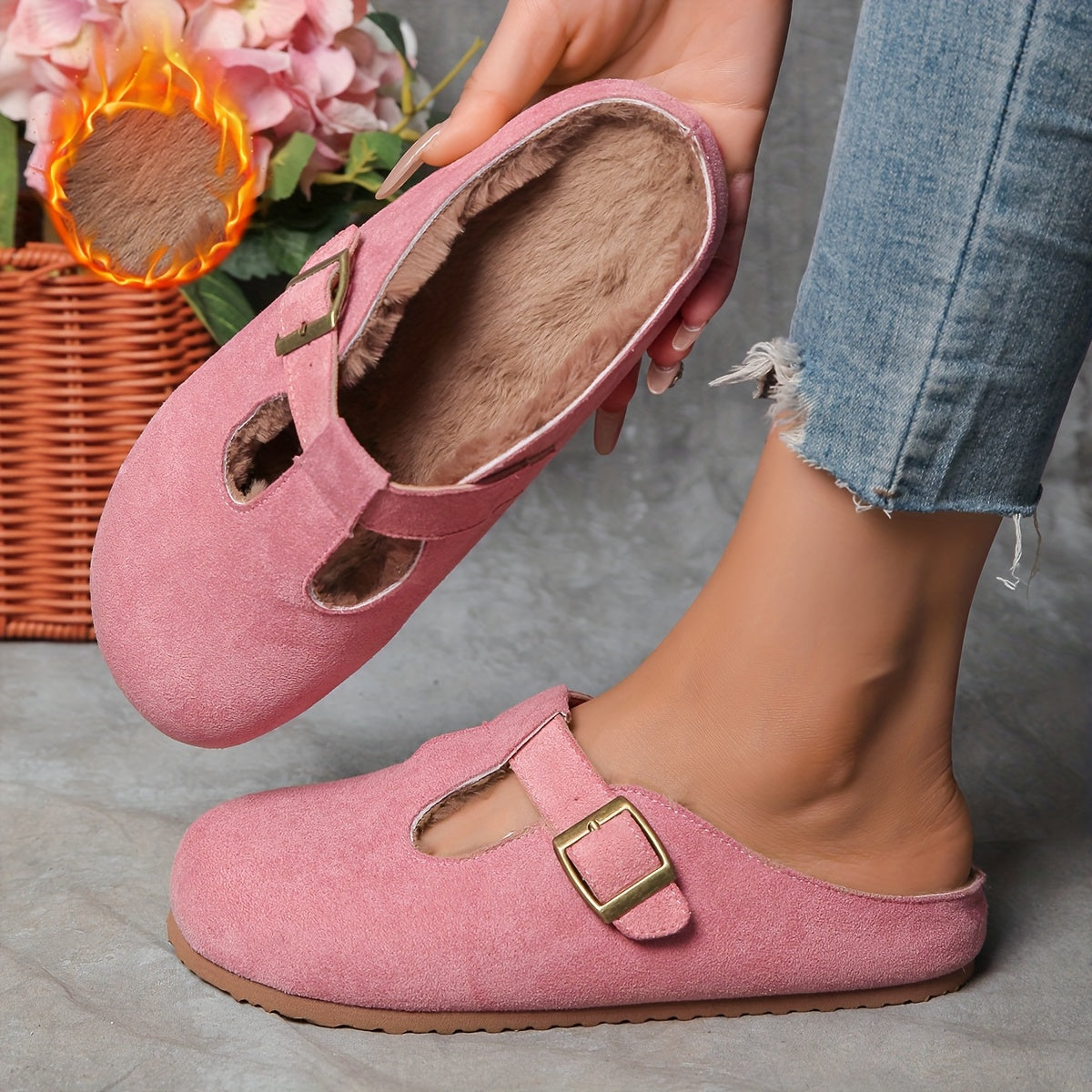 Women's Slip-On Mules with Thick Cushioned Sole Soft Breathable Fabric