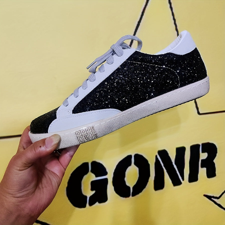 Женские лоферы с пайетками, низкий топ, шнуровка, всесезонные повседневные и офисные кроссовки