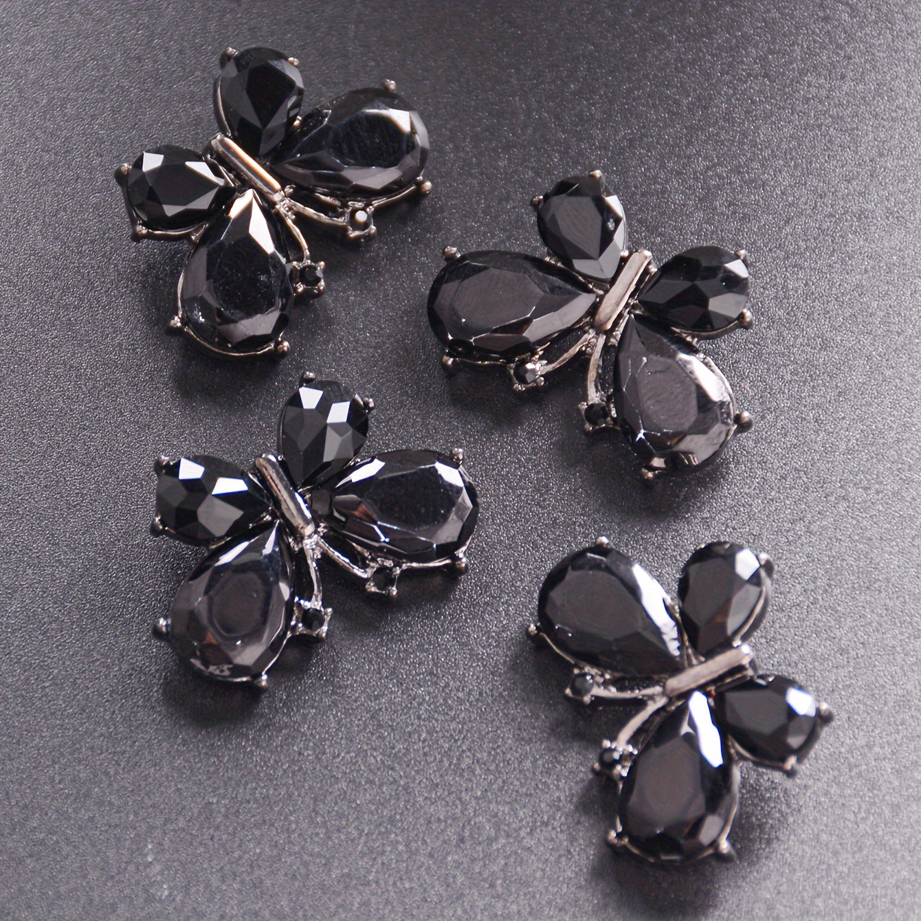 Set of 4 Butterfly Crystal Buttons Alloy for Clothing Accessories and Crafts