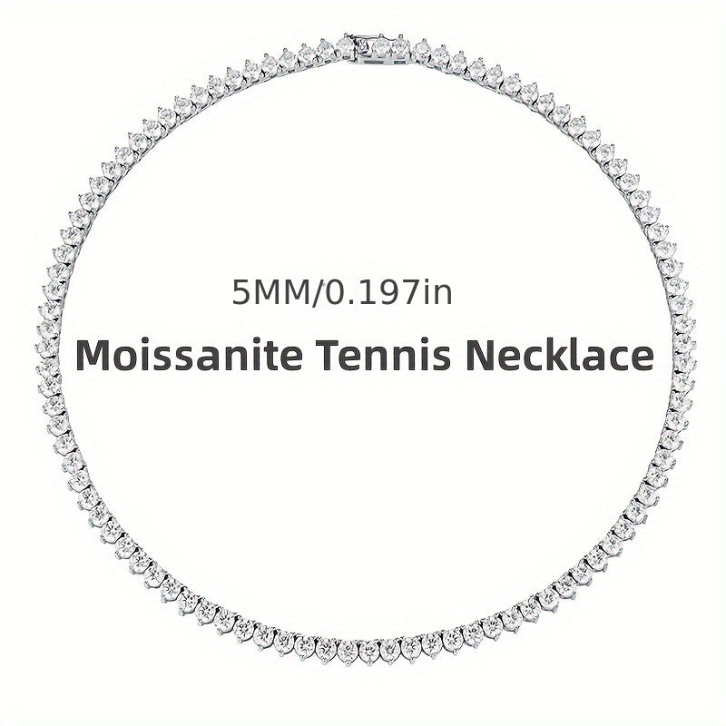 Sterling Silver Moissanite Tennis Necklace 5mm Claw Design for Women