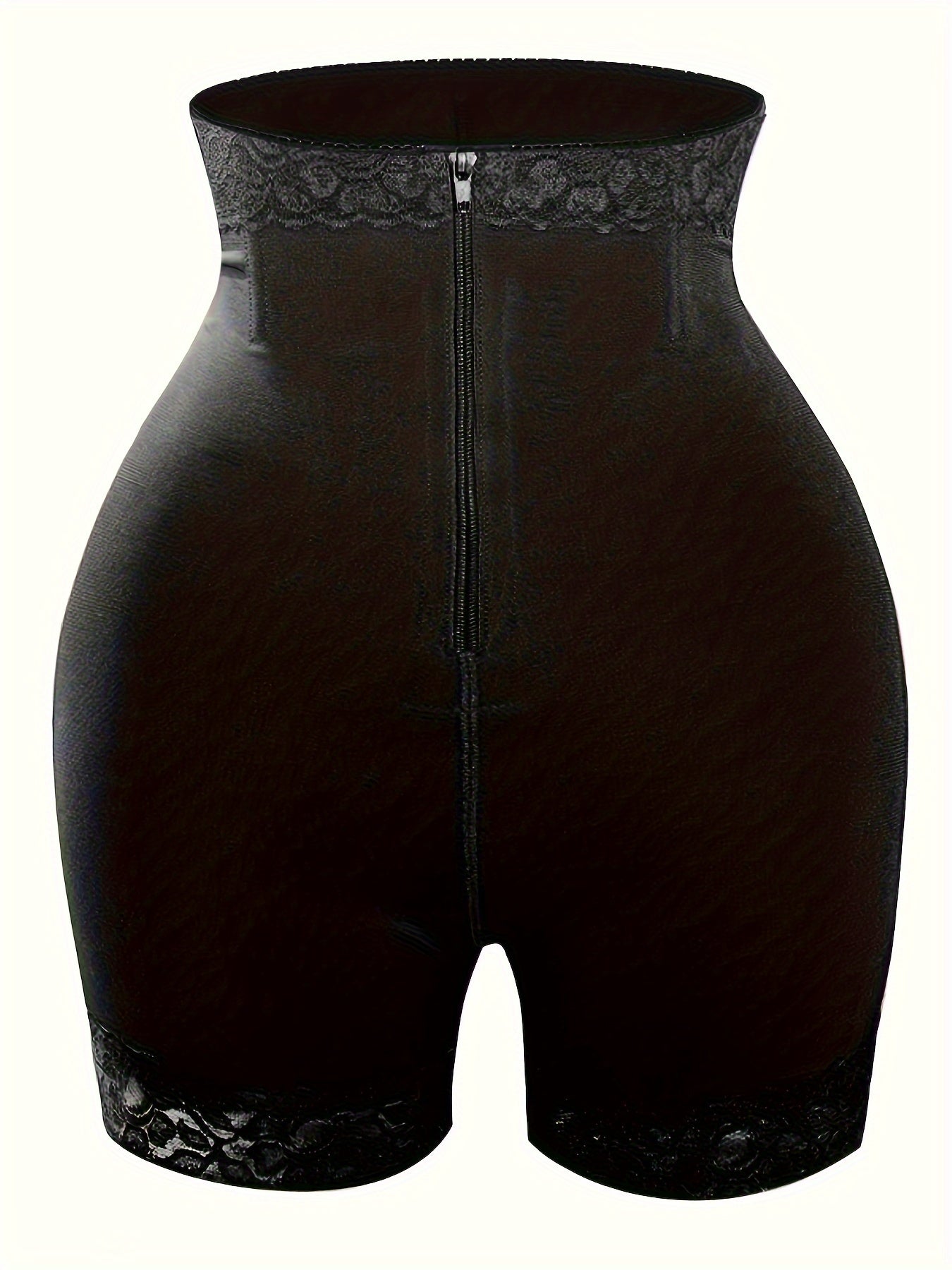 High Waist Shaping Panties with Lace Trim Zipper Tummy Control Breathable Women's Underwear