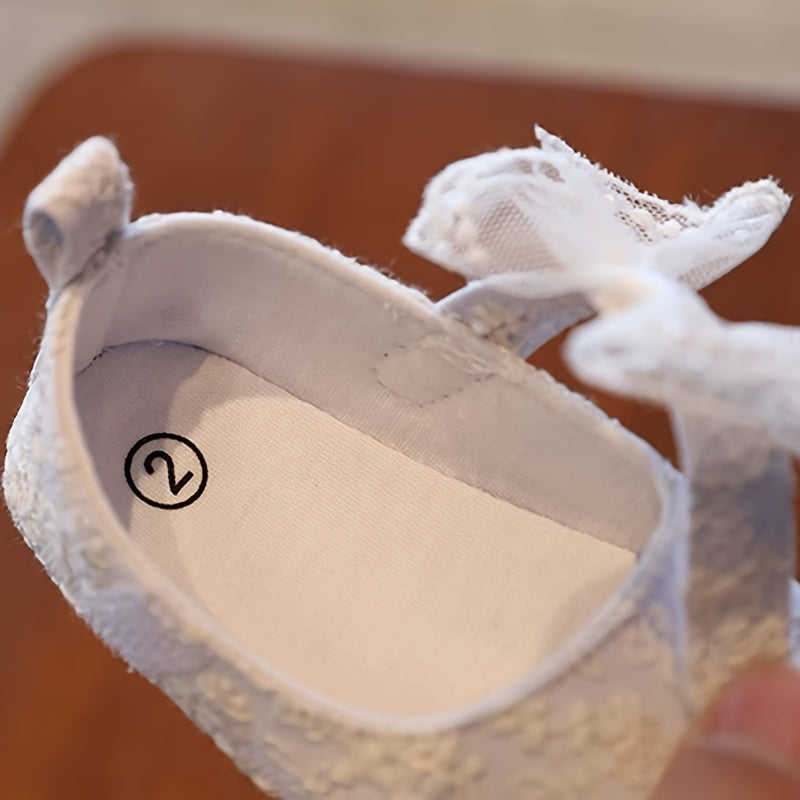 Girls Embroidered Mary Jane Shoes with Bow, Buckle Closure, All-Season Fabric Sole