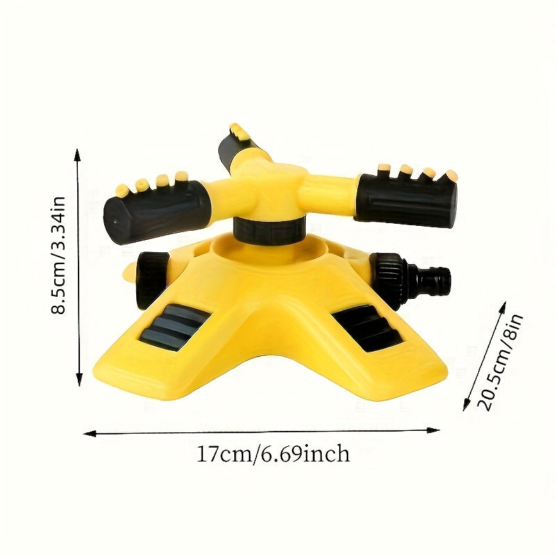 Automatic Lawn Sprinkler 360° Rotating Arms Large Area Coverage Yellow