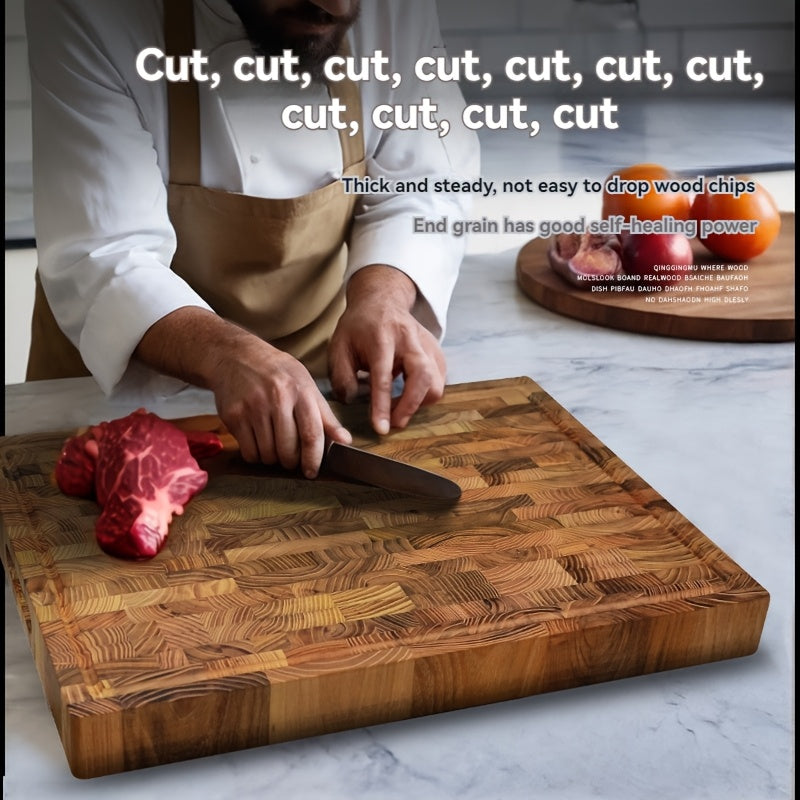 Large Rectangular Teak Cutting Board with Juice Groove for Food Prep
