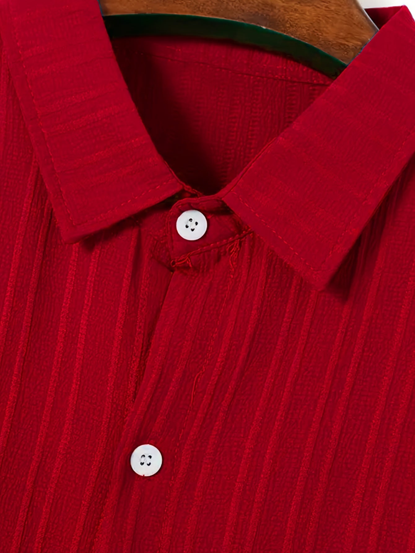 Men's Plus Size Blue Button-Up Shirt Casual Summer Lightweight Polyester Ribbed Texture