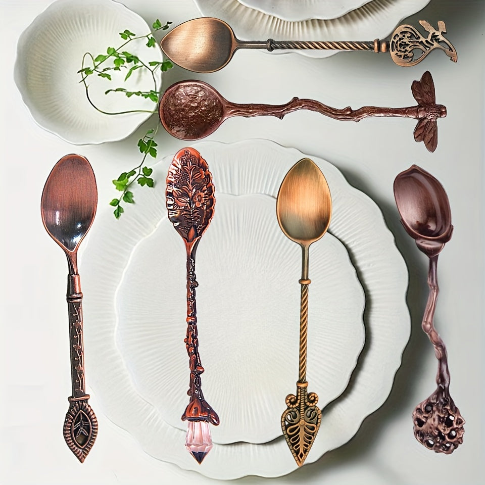 6-Piece European Style Metal Spoon Set for Coffee Dessert and Mixing Kitchen Dining