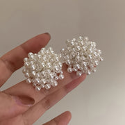 Ayollar uchun faux marjonli stud uzuklar, nafis sferik fransuz uslubidagi zargarlik buyumlari