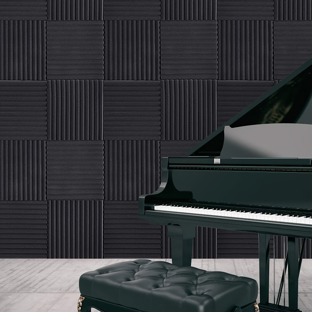 24 dona akustik ko‘pik panellari shovqin kamaytirish, aks-sado davolash, qora, yuqori zichlik, yong‘inga chidamli