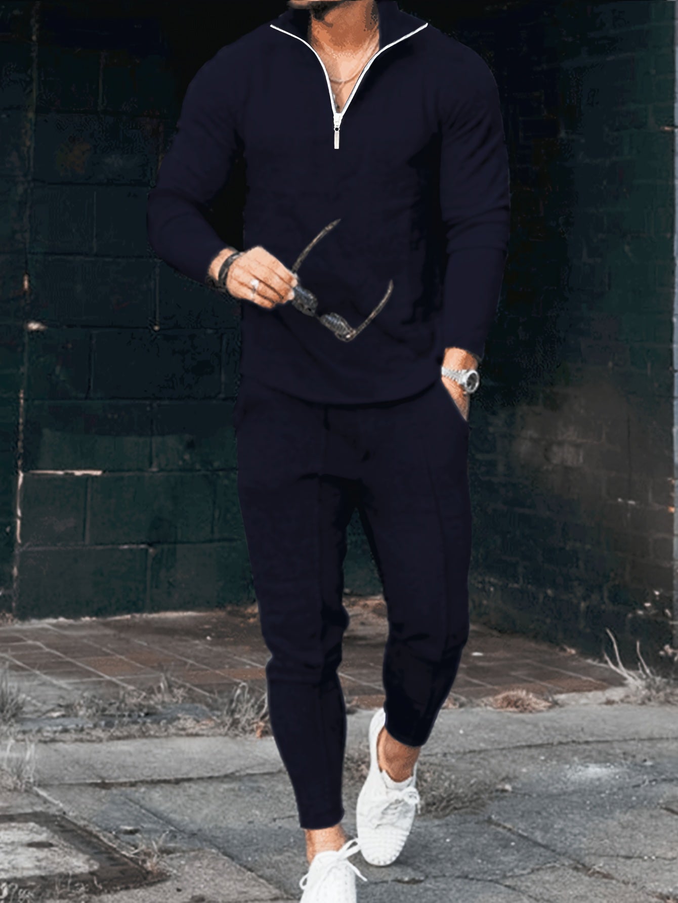 Men's 2-Piece Sportswear Set Quarter Zip Pullover and Drawstring Sweatpants Polyester Fall Outdoor Active