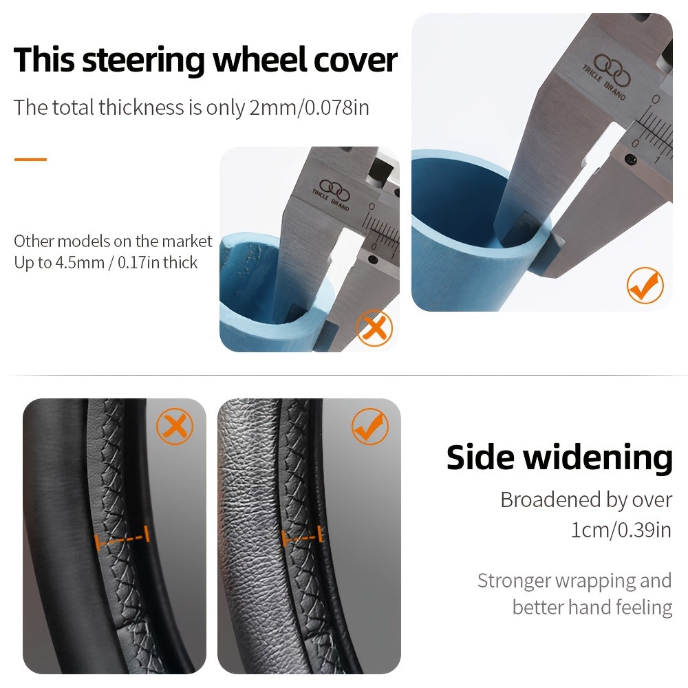Universal Ultra-Thin Faux Leather Steering Wheel Cover Breathable Non-Slip