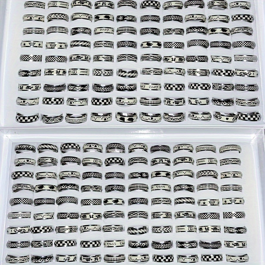 Glow-in-the-Dark Stainless Steel Rings Set of 10 or 20 for Punk and Hip Hop Style