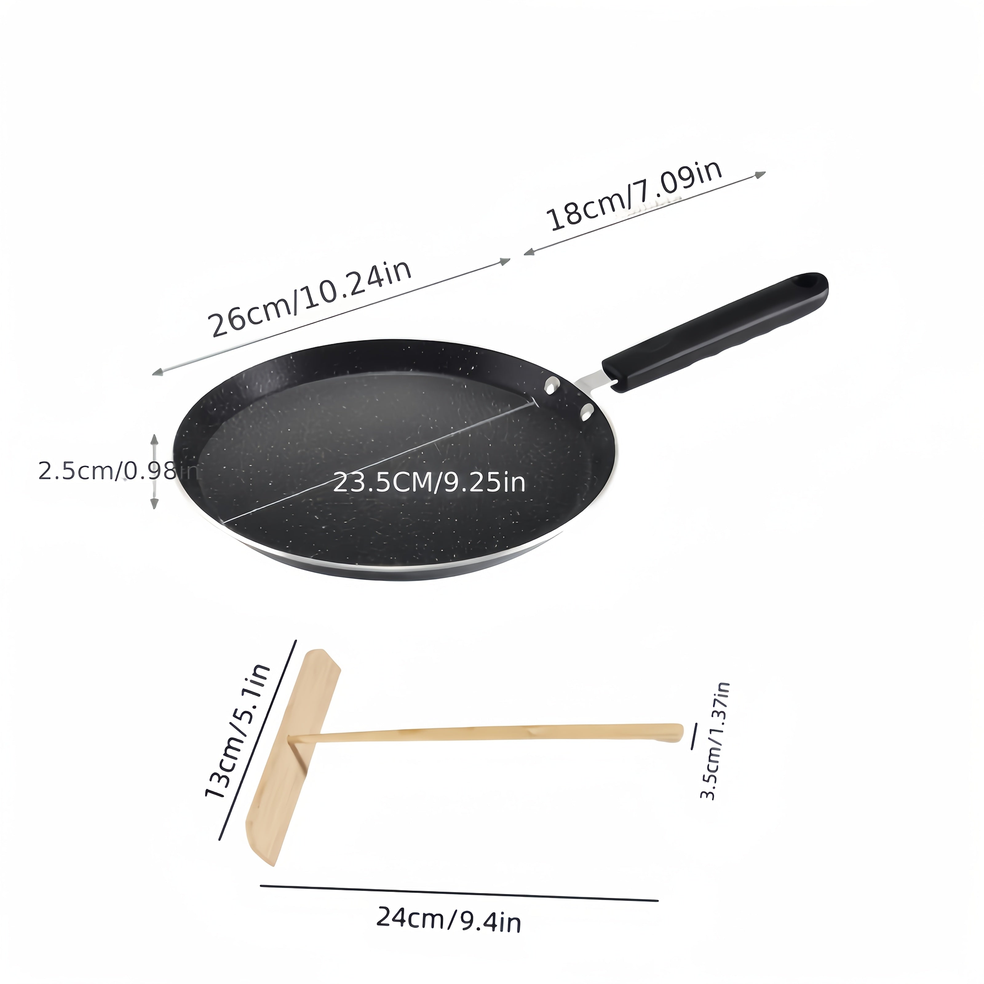10-inch Non-Stick Crepe Pan Black Aluminum Heat-Resistant Handle for Gas Electric Rice Cooker