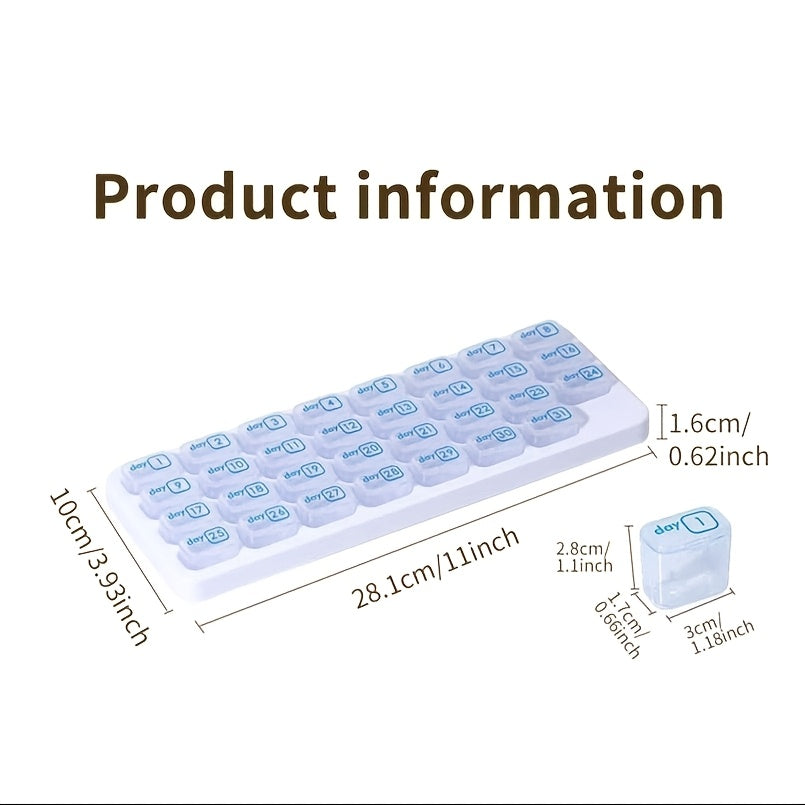 Deluxe 31-Day Pill Organizer Durable PP Material Portable with Removable Compartments