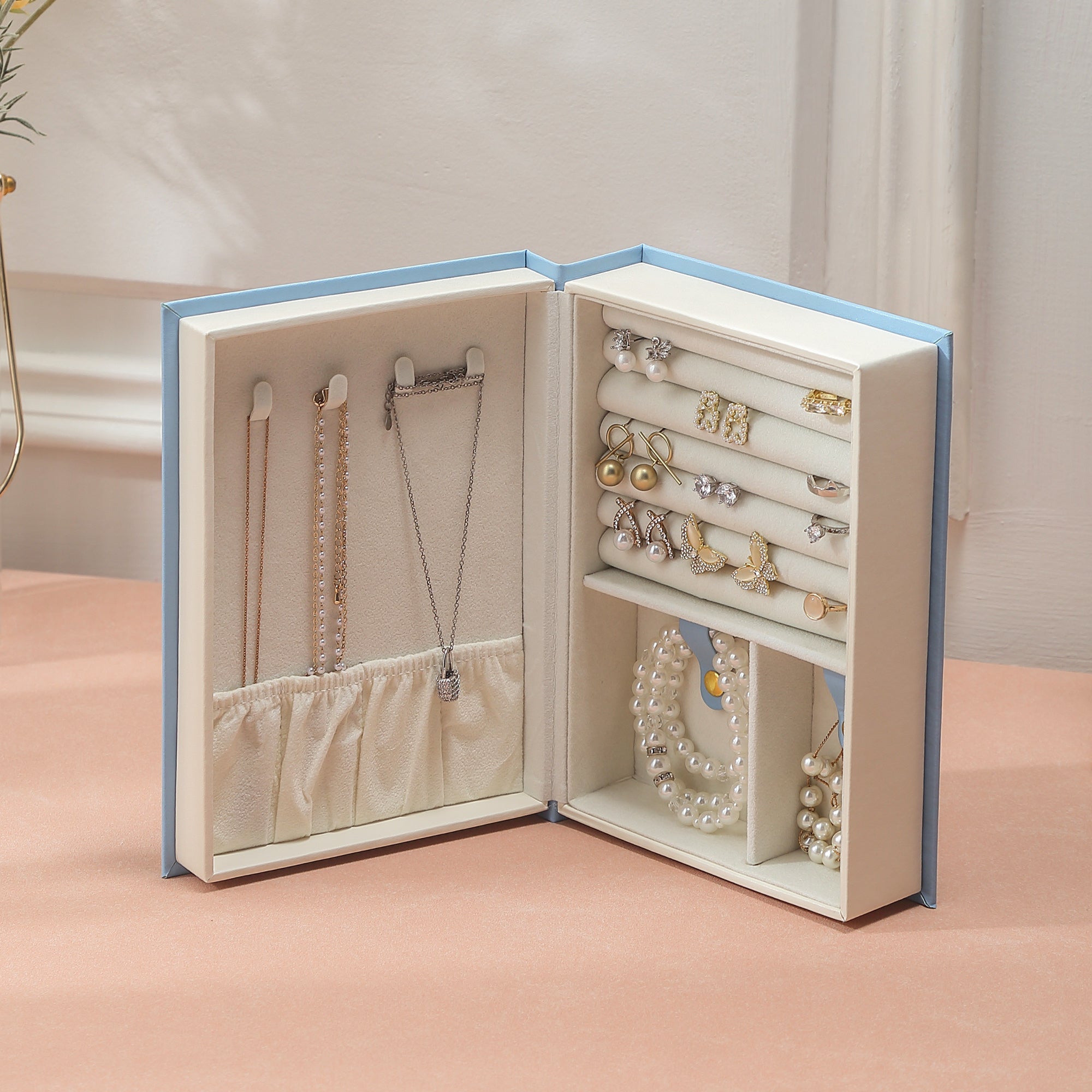 Caja organizadora de joyas magnética para pulseras, collares, anillos y diario en forma de diario