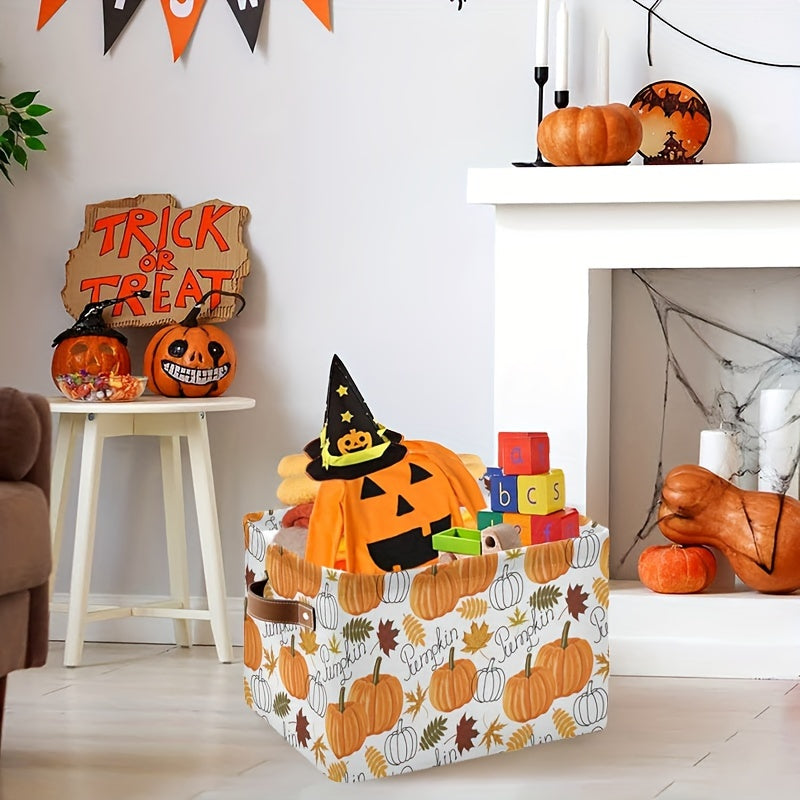 Autumn Thanksgiving Pumpkin Leaf Fabric Storage Basket for Clothes and Home Organization
