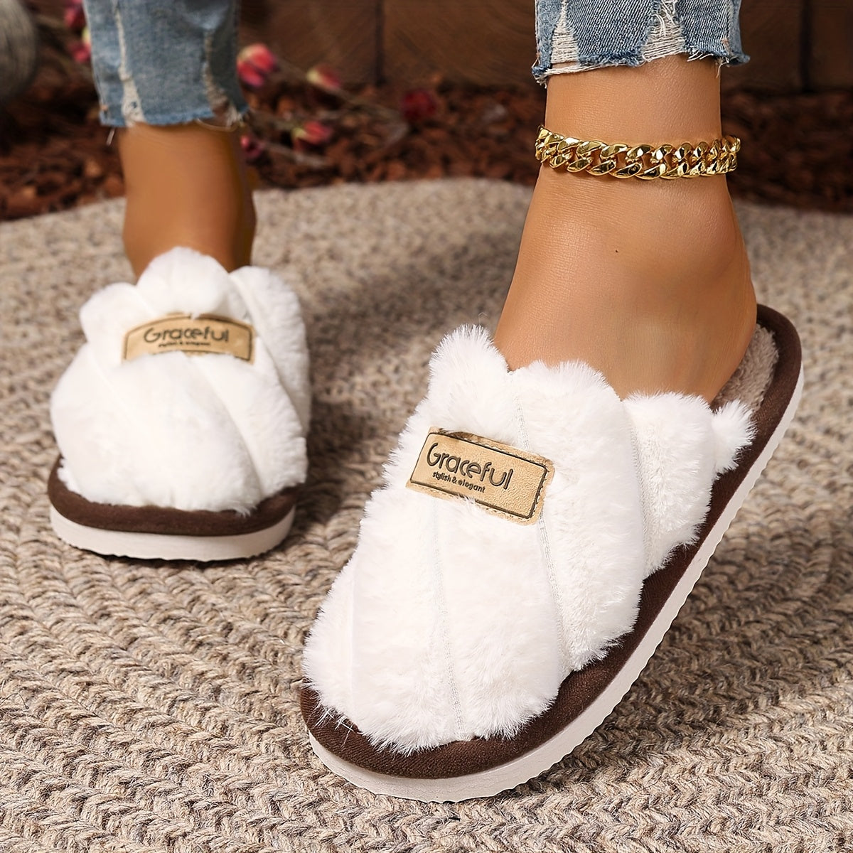 Women's Plush Indoor Outdoor Slippers Non-Slip EVA Sole All-Season