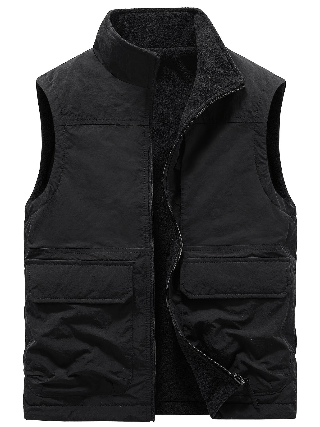 Men's Winter Vest Double-Sided Thickened Jacket Solid Color Stand Collar Casual Loose Fit