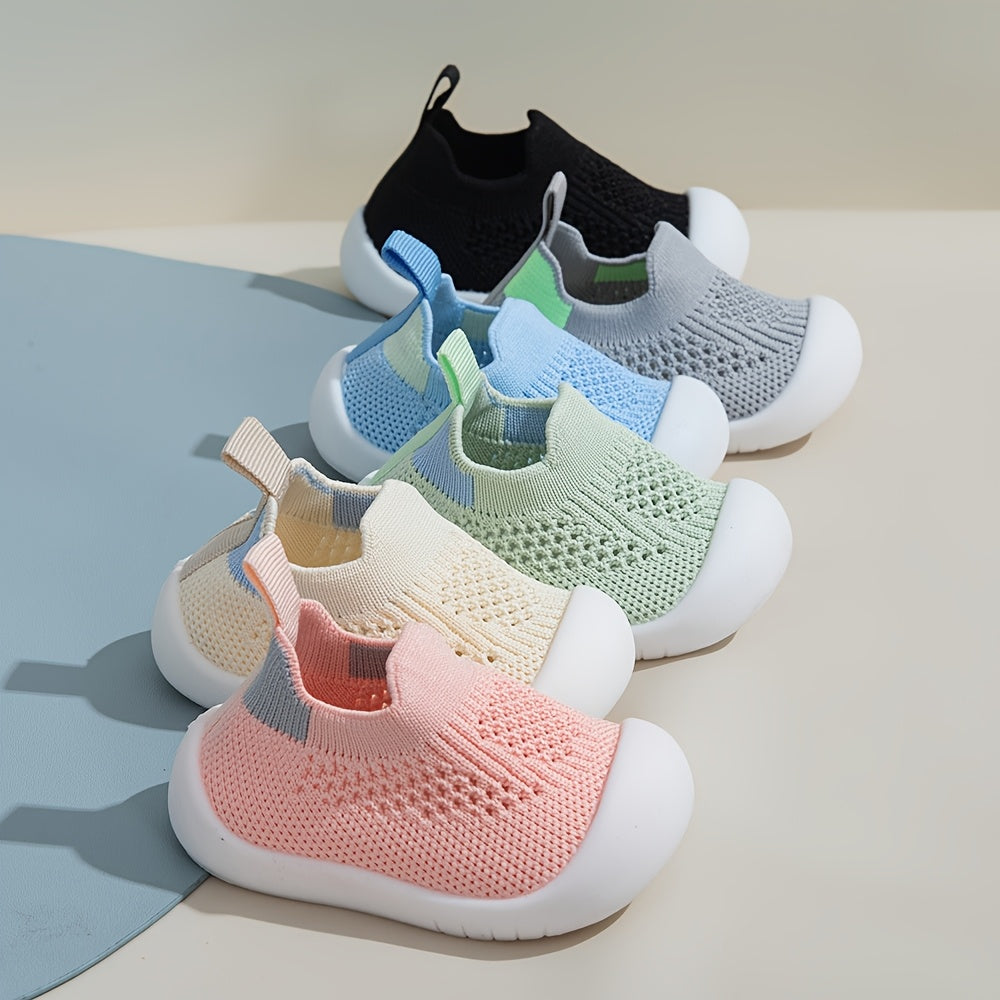 Infant Knit Shoes with Striped and Geometric Patterns Slip-On Casual All-Season TPR Sole