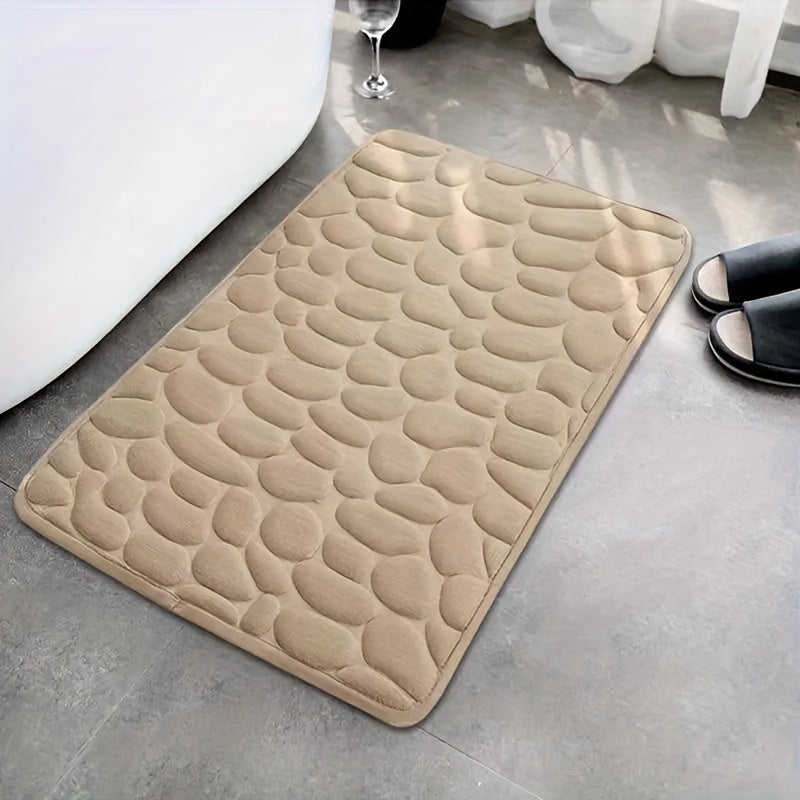 Polyester Pebble Stone Bath Mat Non-Slip Absorbent Rug for Bathroom and Entrance