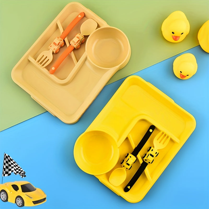 Set de regalo de Pascua para niños con vajilla de dibujos animados de carreras, con plato, cuenco, tenedor y cuchara