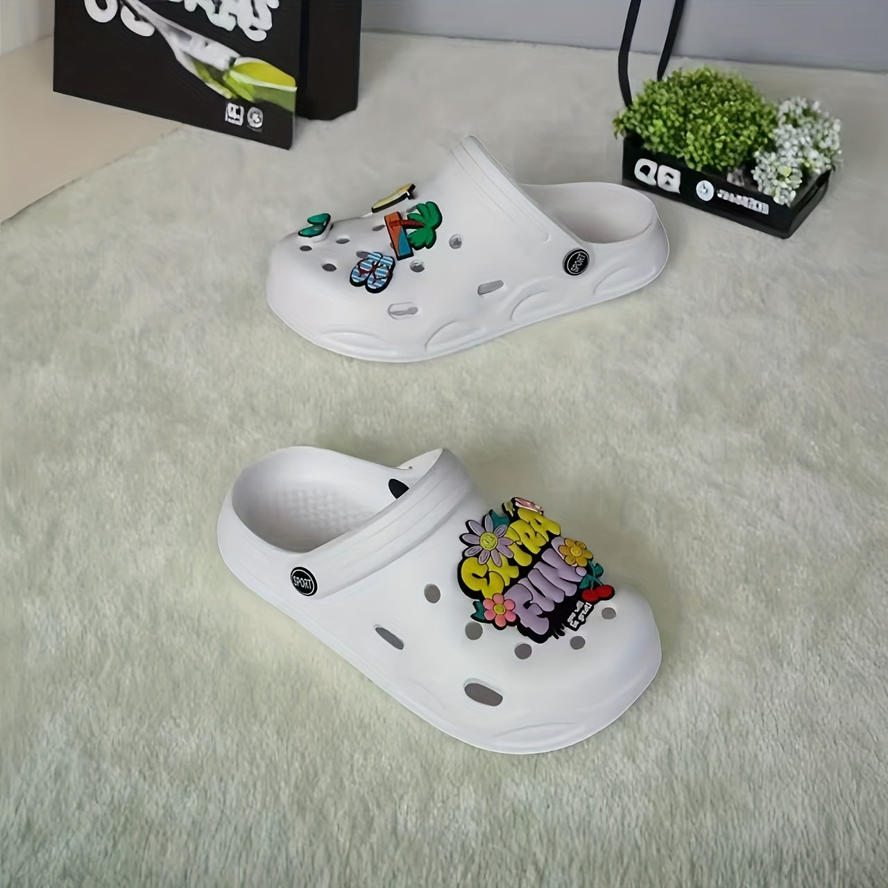 Women's Summer Beach Sandals Eva Flat Sole White Casual Slip-On Shoes