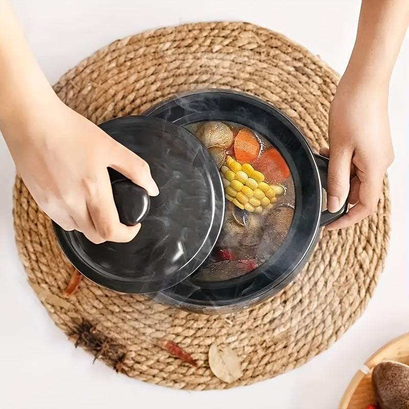 Olla de cerámica negra de 4L para sopas, guisos y arroz, resistente al calor, compatible con cocinas universales