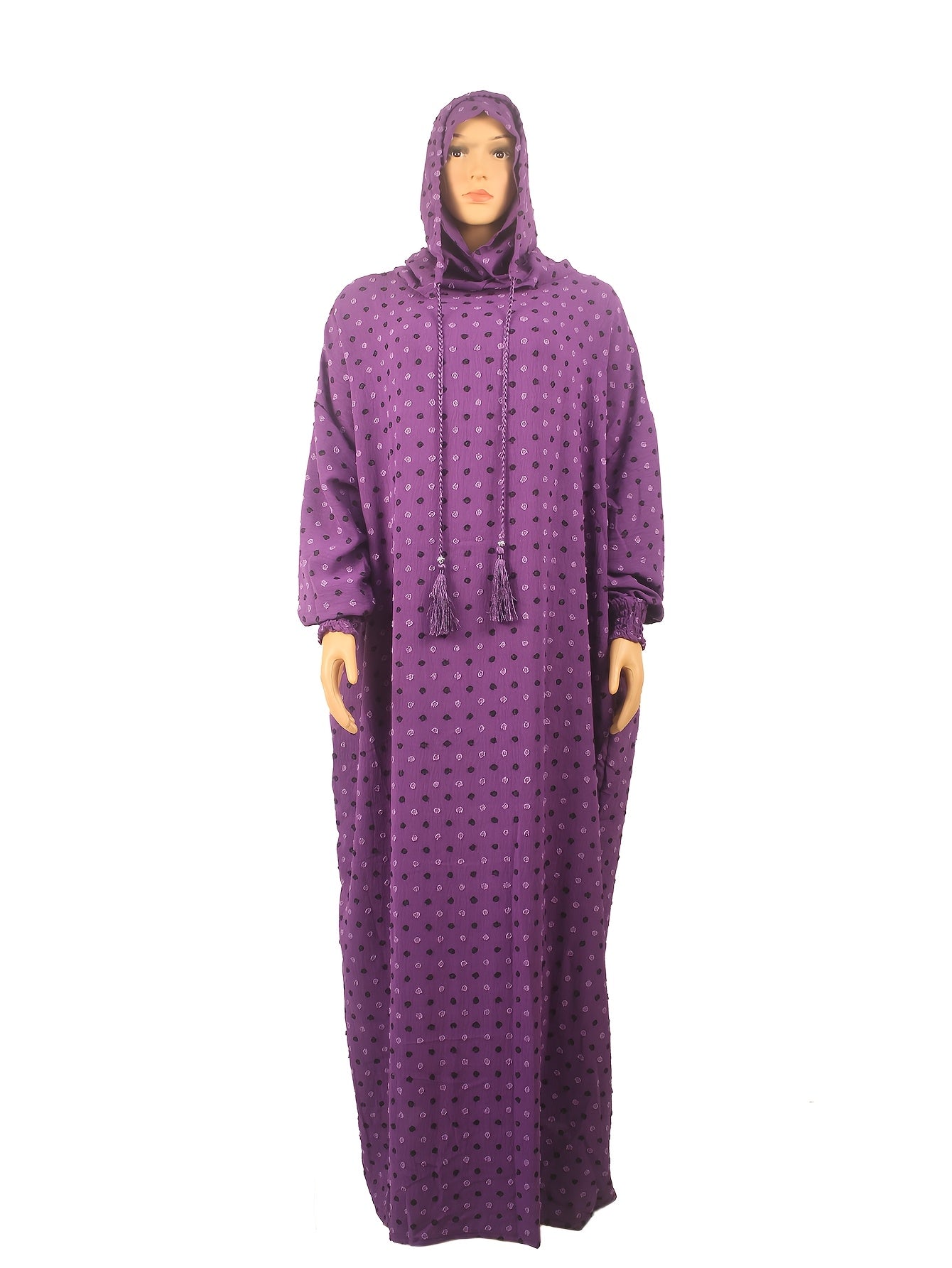 Plus o'lchamli polka nuqta abaya erkin fit lanterna qo'lqopli kundalik kiyim