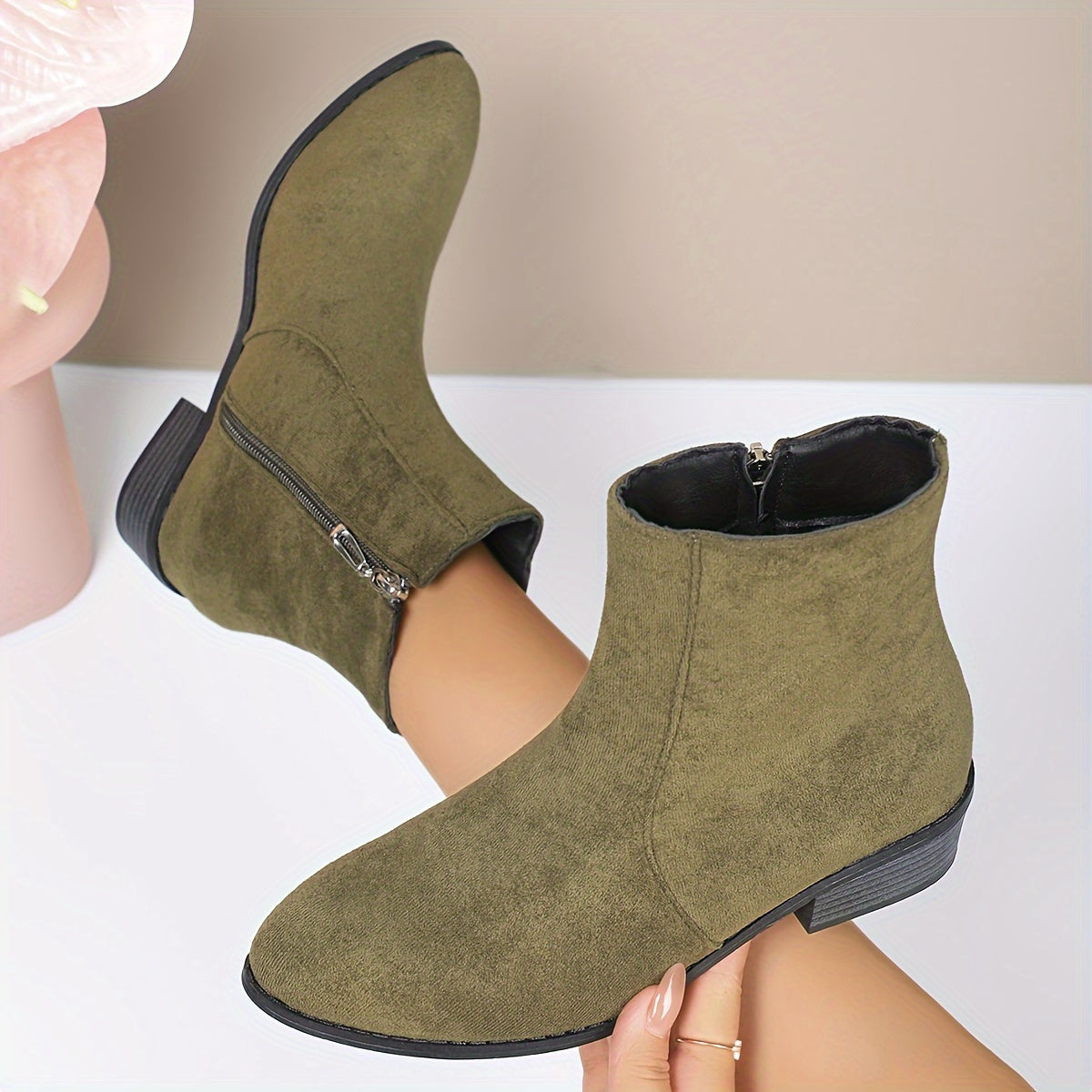 Women's Zipper Booties Retro Coarse Heel Leather Ankle Boots