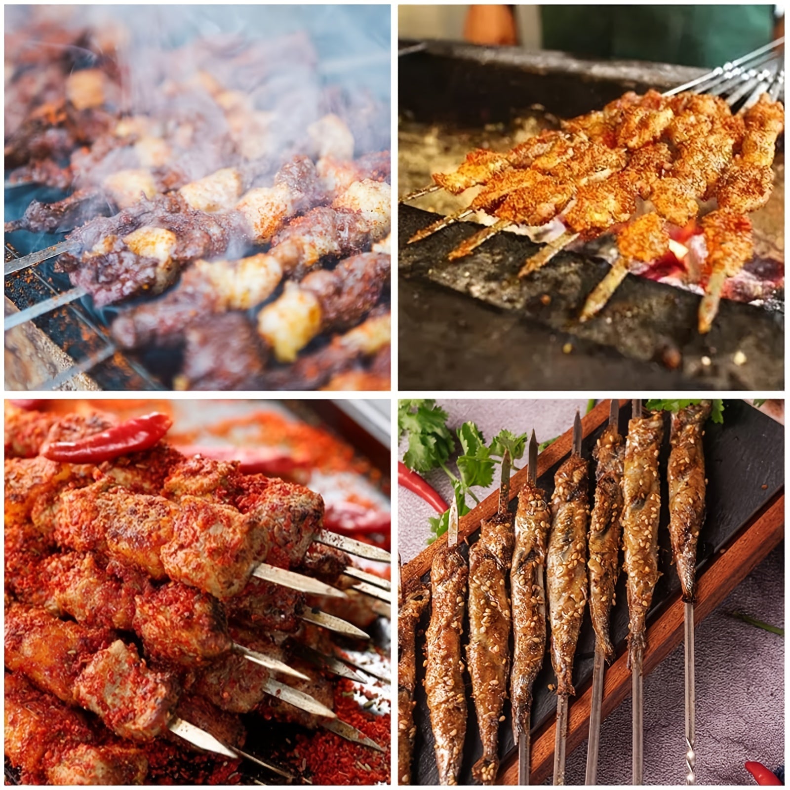 10x Stainless Steel BBQ Skewers for Grilling and Camping