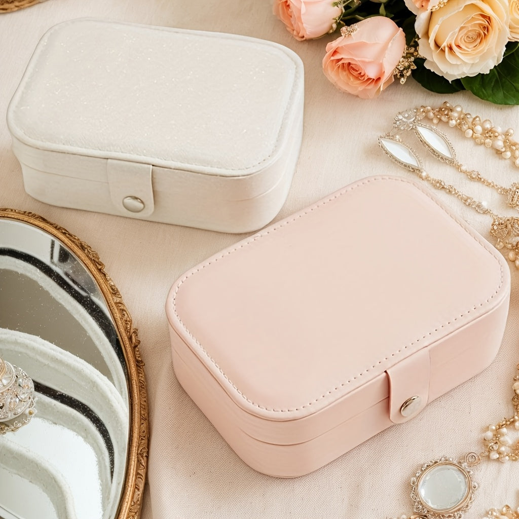 Sun'iy charm zargarlik buyumlarini saqlash qutisi, ikkita qatlamli qulflashli tashkilotchi, marjonlar, uzuklar va uzuklar uchun