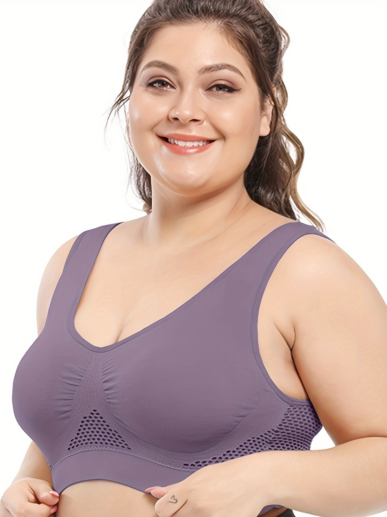 Plus Size Sports Bras Seamless Wireless Padded Mesh for Yoga Fitness Running Black White Purple 3 Pack