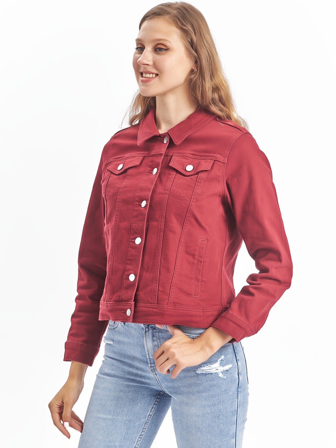 Women's Denim Jacket Multicolor Relaxed Jeans Style Grape