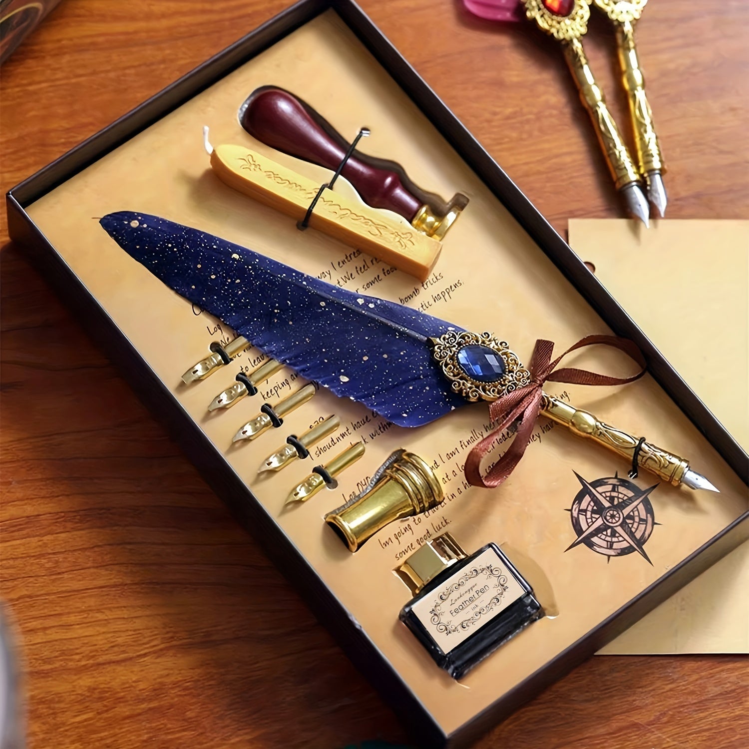 Антикварный набор для письма с восковым печатем, перьевая ручка, каллиграфическая чернильная ручка, механическая шестерня, перьевая ручка для окунания