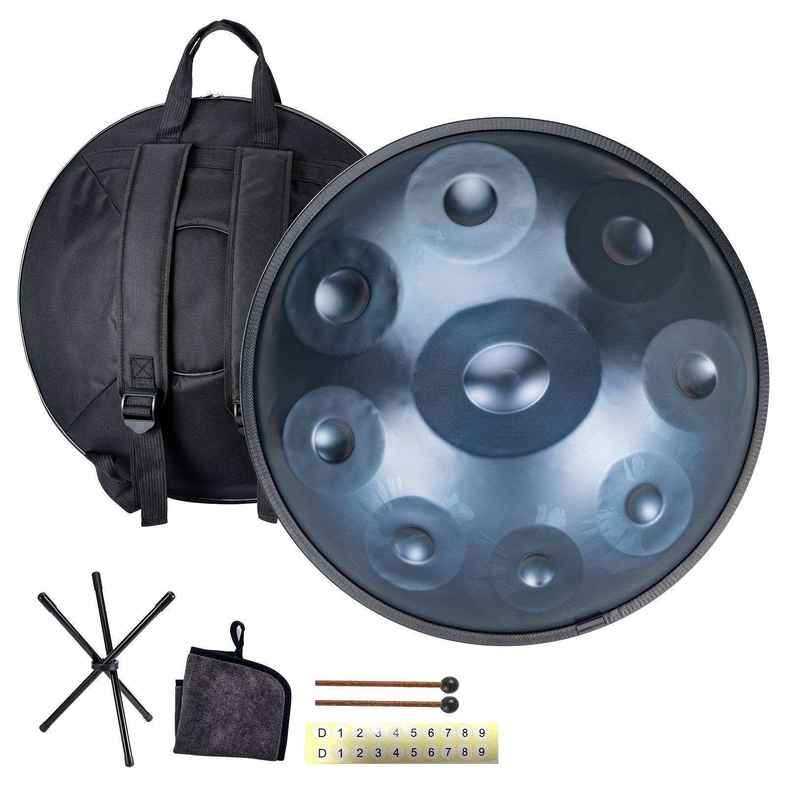 Handpan Drum in D Minor Carbon Steel 22 Inch with Carrying Bag Mallets and Wiping Cloth for Meditation Yoga and Performance