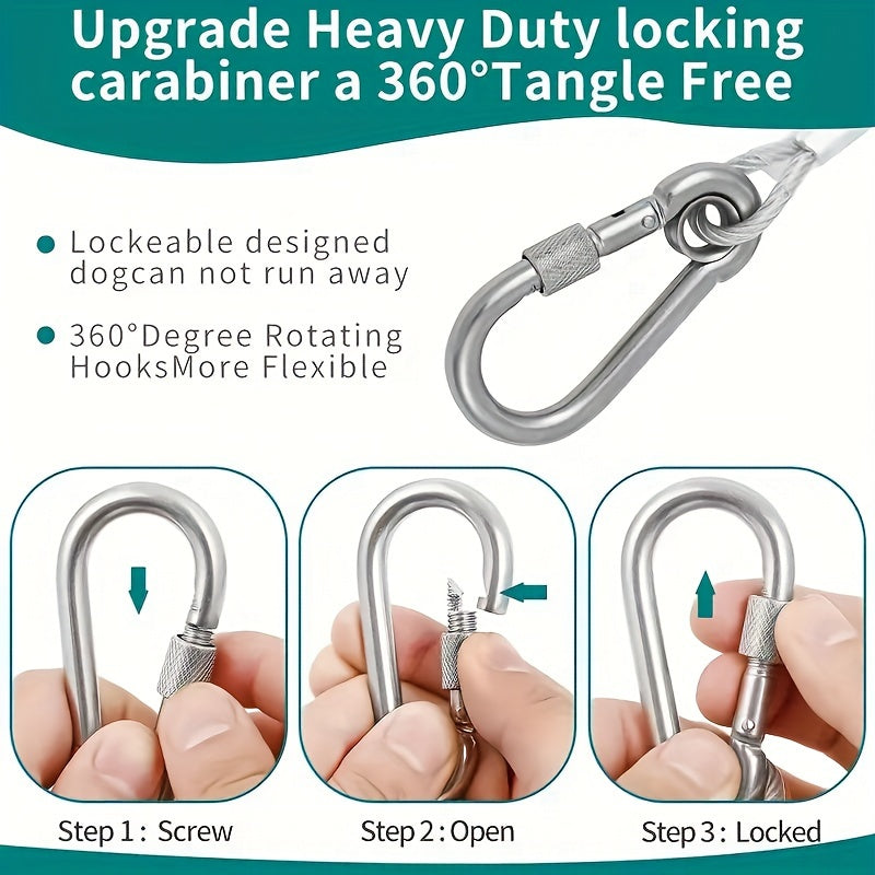 Heavy-Duty Reflective Dog Tie-Out Cable 4.57m for Large Dogs Up to 113kg Waterproof Steel Wire