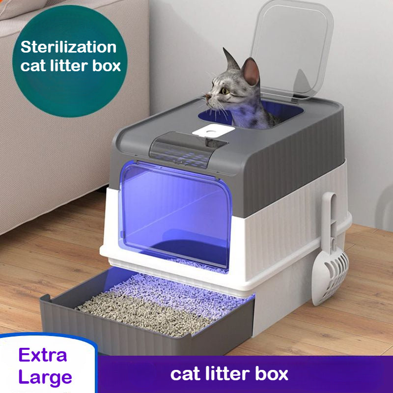 XL Enclosed Cat Litter Box with Drawer Odor-Resistant Easy to Clean Rectangular Polypropylene