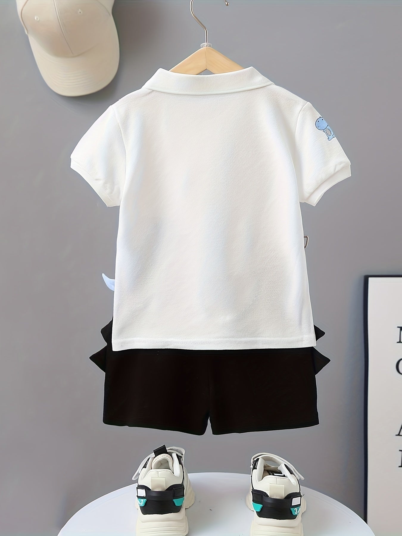 Toddler Boys Set with Dinosaur Print Short Sleeve Shirt and Elastic Waist Shorts for Summer Outdoor Wear