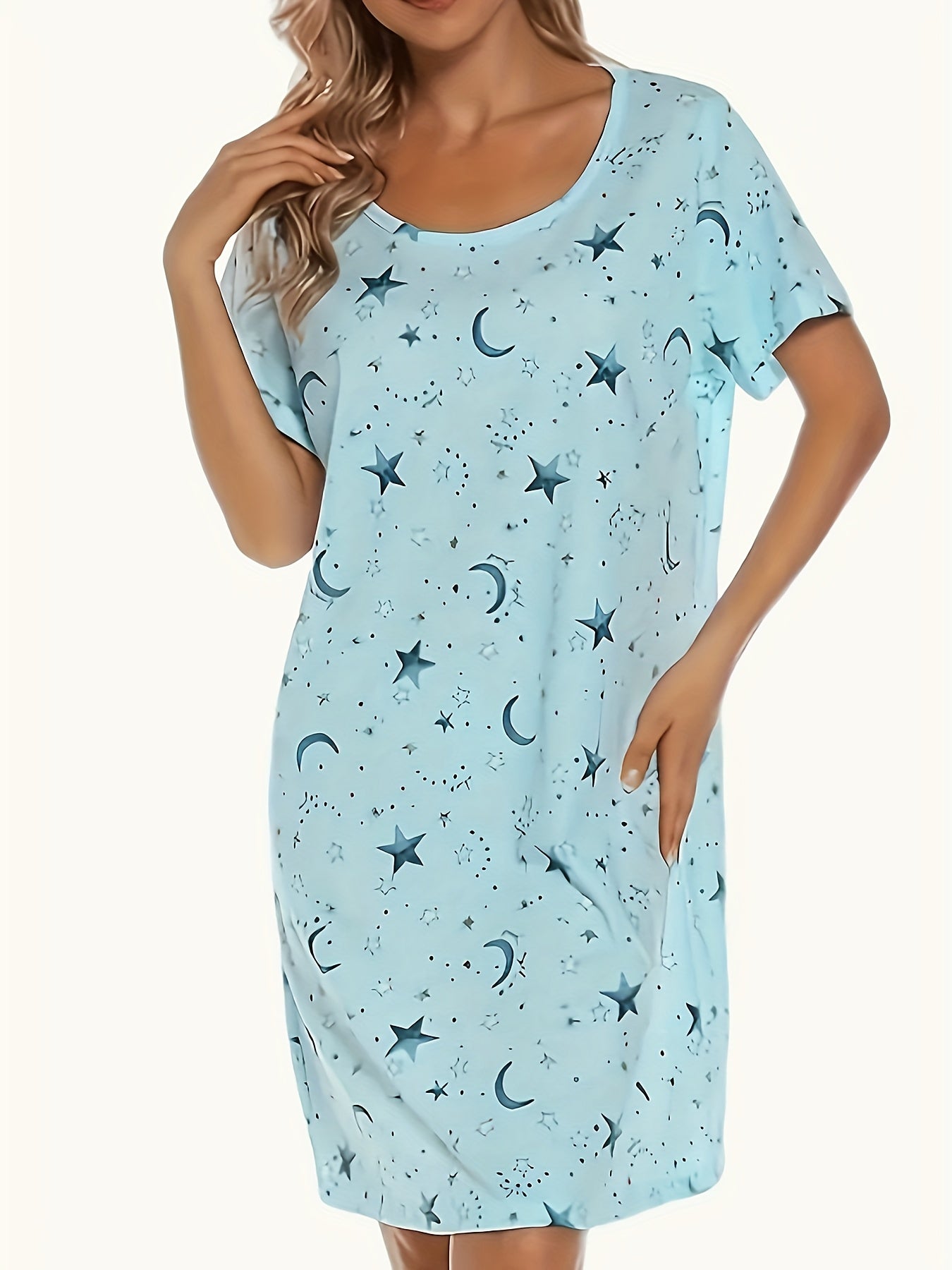 Women's Sleep Dress Soft Cotton Starry Night Sky Butterfly Print Lounge Wear