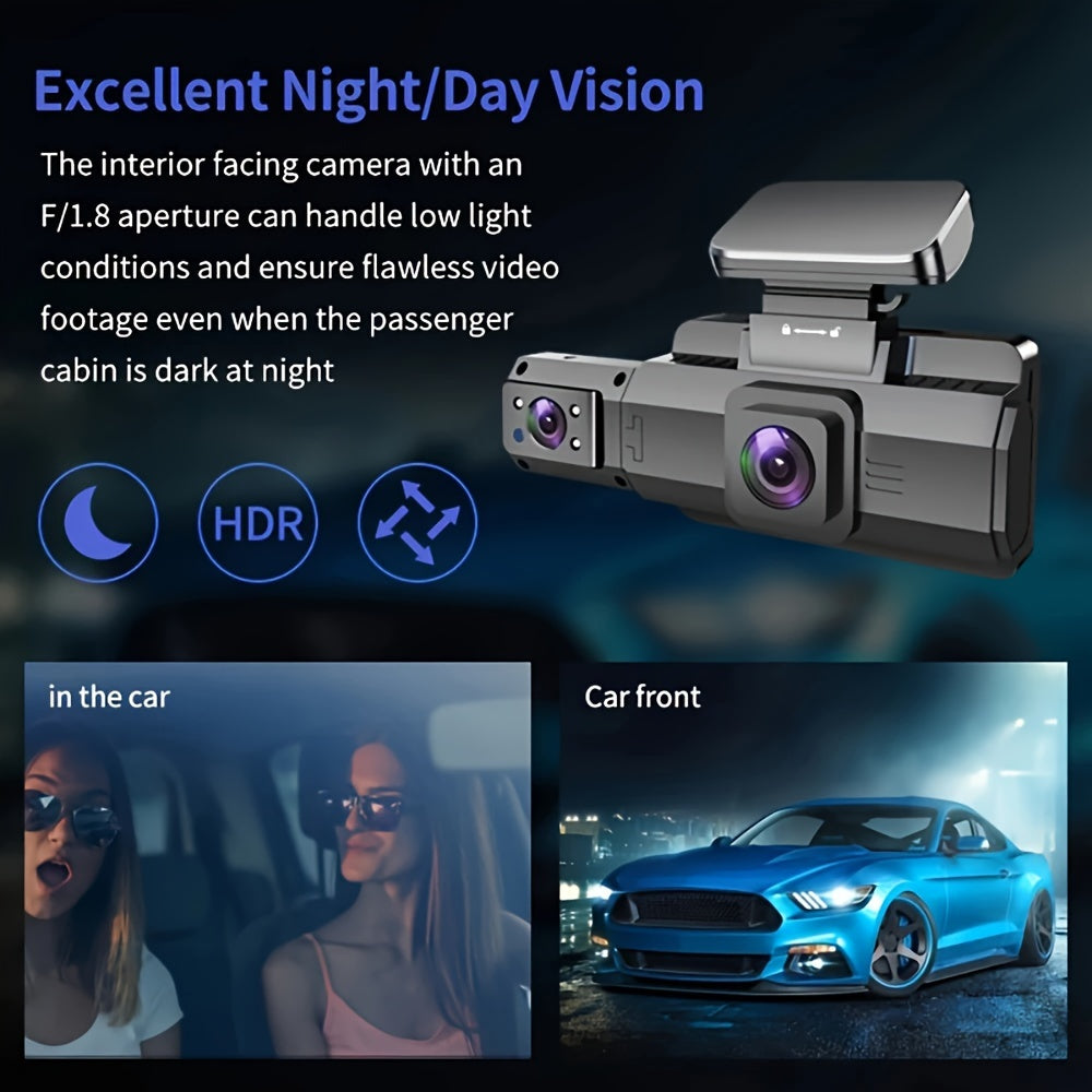 Car Dash Cam with Dual Lens 360° Rotation Parking Surveillance 720p LCD