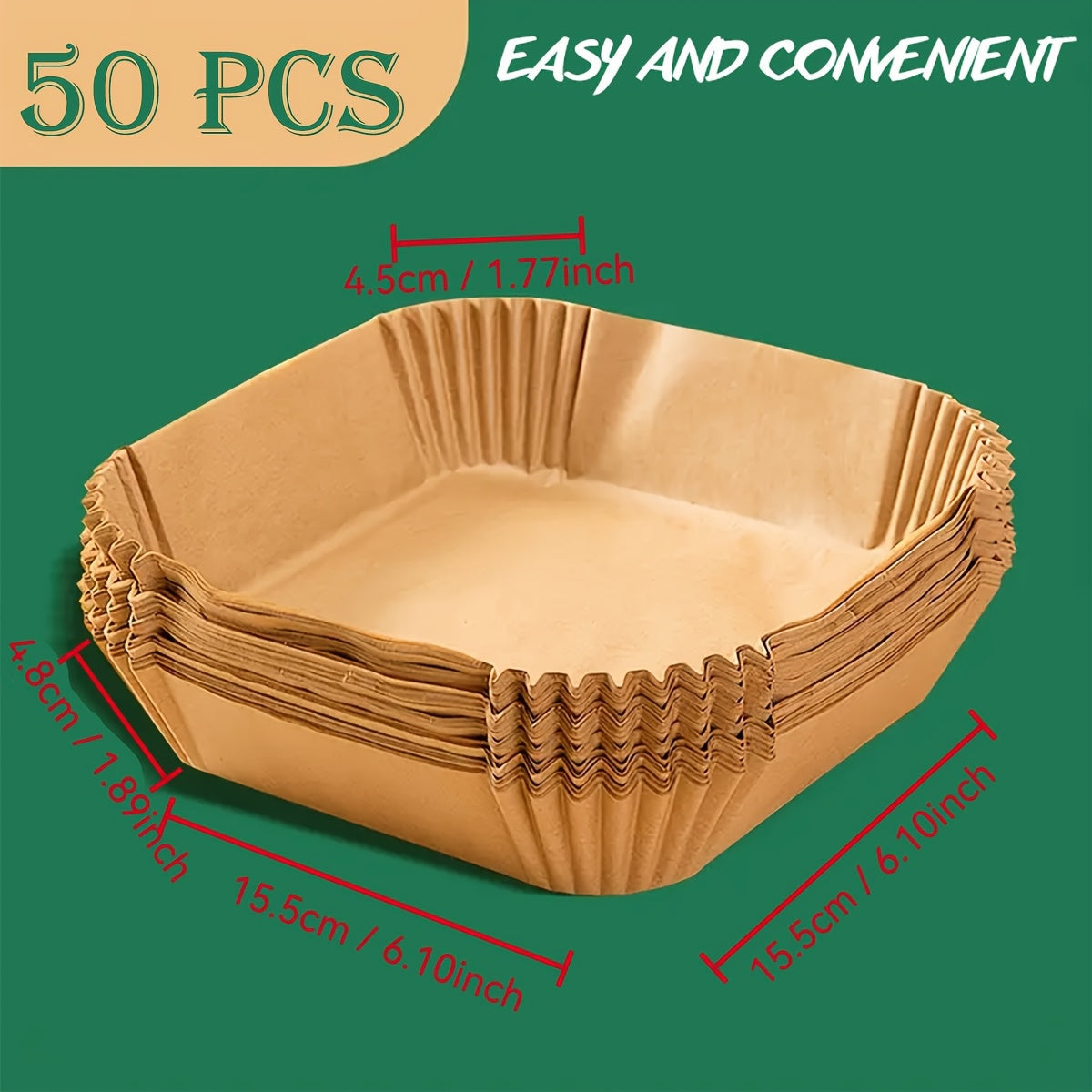 Set of 50 Non-Stick Air Fryer Liners for Rectangular Baskets and Baking Trays