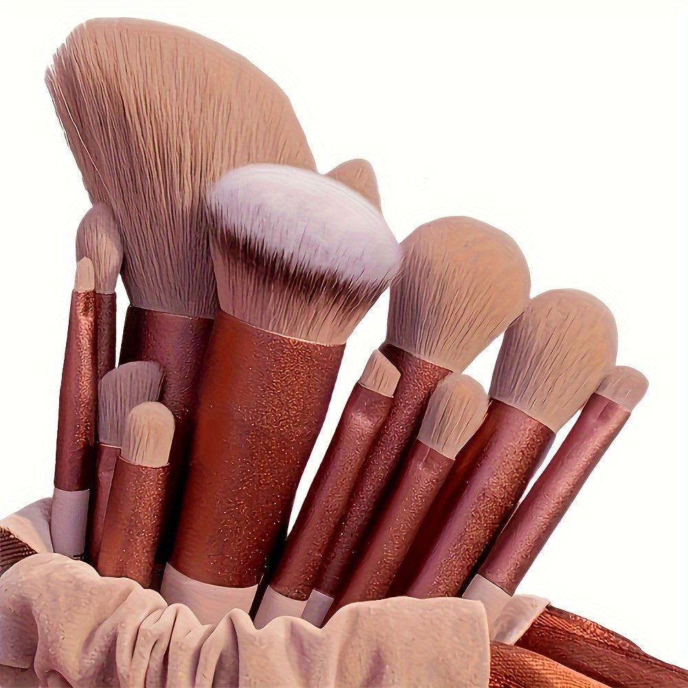 13-Piece Professional Makeup Brush Set with Hypoallergenic Nylon Bristles and ABS Plastic Handles
