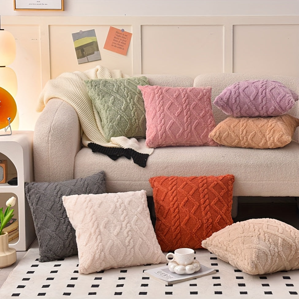 Geometric Jacquard Plush Decorative Pillowcase for Living Room Sofa Home Decor