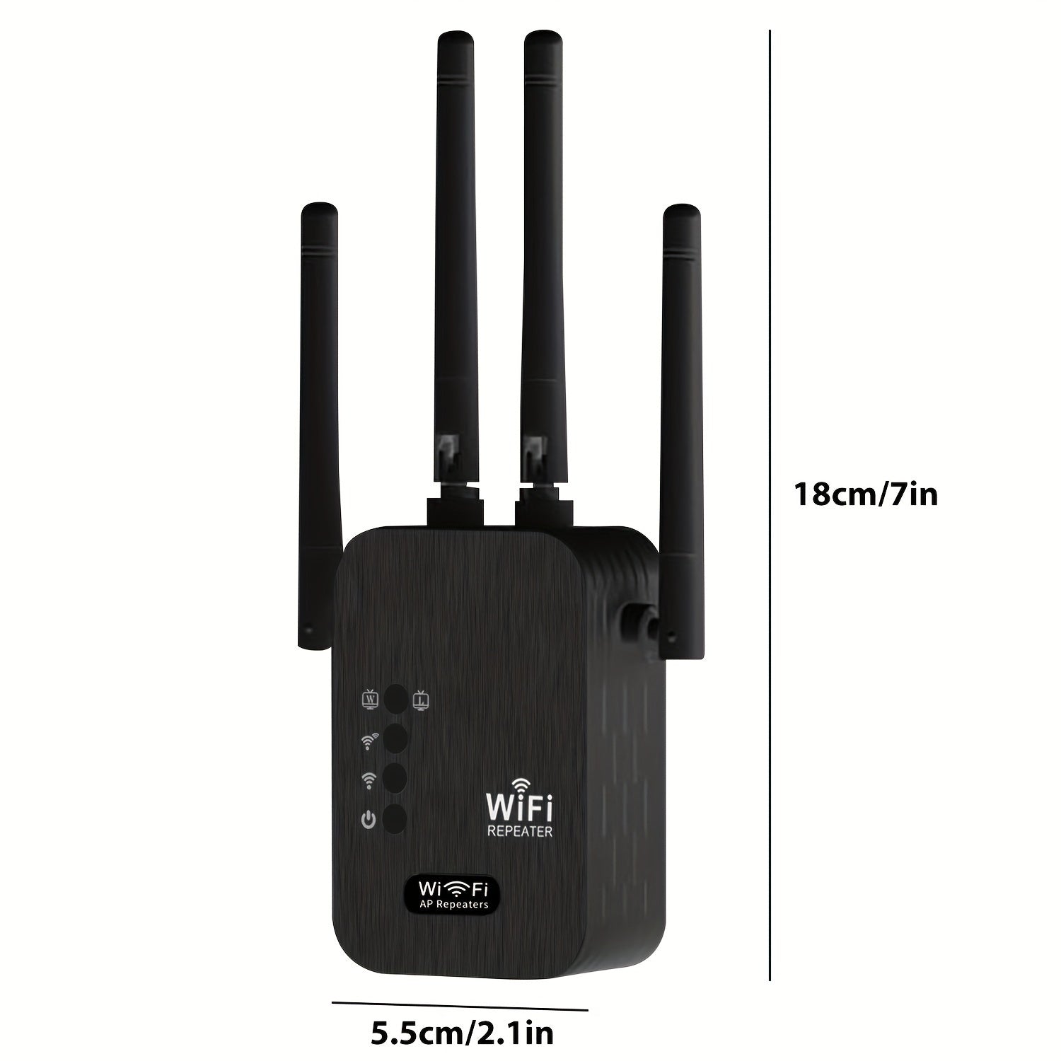 WiFi kuchaytirgichi yuqori penetratsiya uchun, 1200 Mbps ikki diapazon, Ethernet qo'llab-quvvatlash, 8500 kvadrat futgacha qamrov, 35 ta qurilmaga ulanish, oson o'rnatish, 4 ta antenna, qora rang, tarmoq qamrovini kengaytiradi