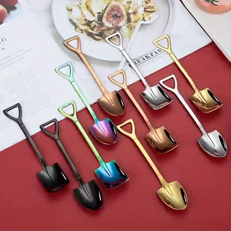 Set of 8 Mini Stainless Steel Shovel Spoons for Desserts Coffee Fruit Ice Cream
