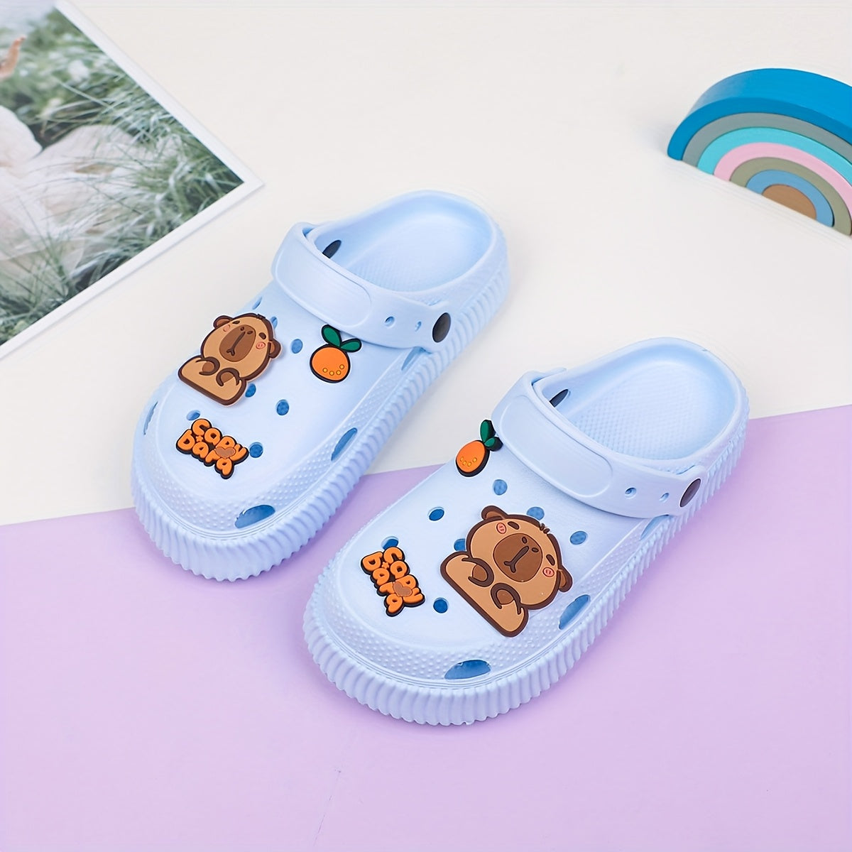 Kids Summer Cartoon Bear and Orange Slices EVA Clogs Breathable Non-Slip Shoes