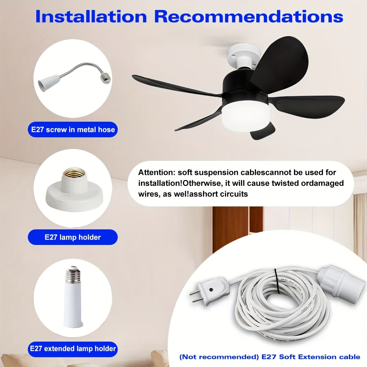 Modern 3-Color LED Ceiling Fan Light with Remote Control Adjustable Speed Timer Infrared Wireless