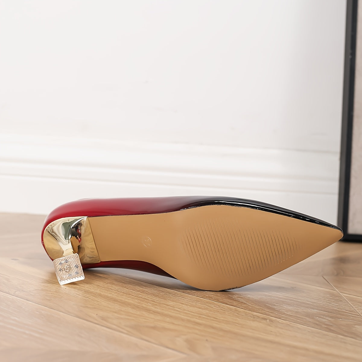 Women's Wine Red High Heels Mid-Heel Pointed Toe Shoes Stylish Comfortable