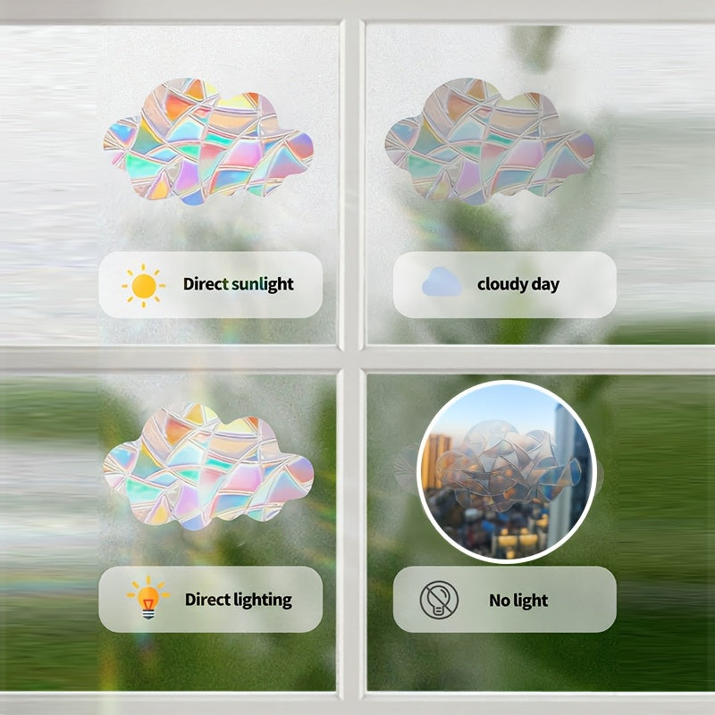 Rainbow Prism Static Cling Window Stickers Set with Glitter Star Moon Decals for Eid Decor